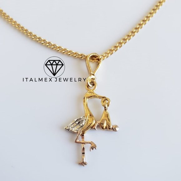 18K Gold Plated Stork with Baby & 22" Chain - Picture 8 of 8